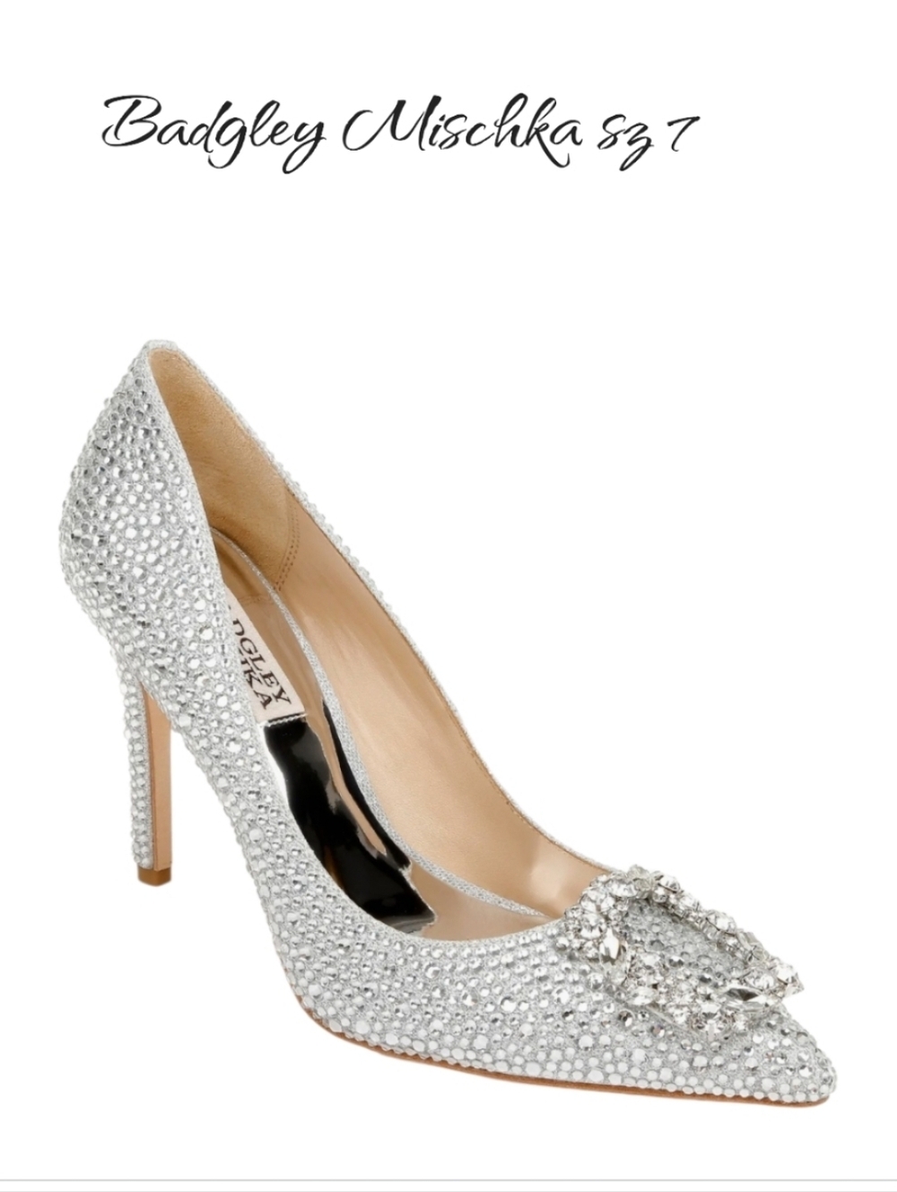 Badgley Mischka Cher II Silver Crystal Embellished Pointed Toe Pumps Size 7